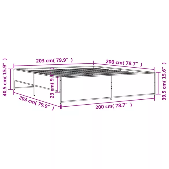 szürke sonoma szerelt fa és fém ágykeret 200 x 200 cm