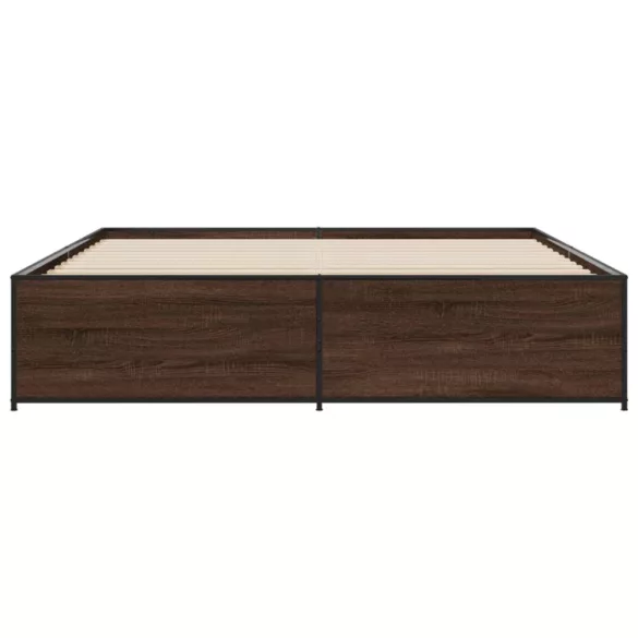 barna tölgyszínű szerelt fa és fém ágykeret 200 x 200 cm