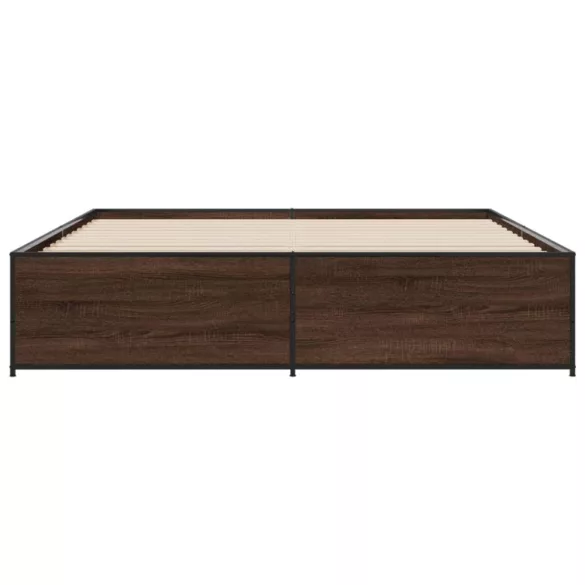 barna tölgyszínű szerelt fa és fém ágykeret 180 x 200 cm