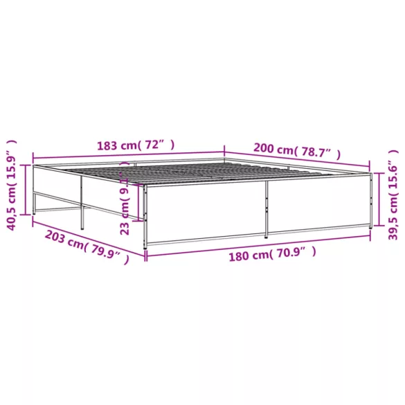 barna tölgyszínű szerelt fa és fém ágykeret 180 x 200 cm
