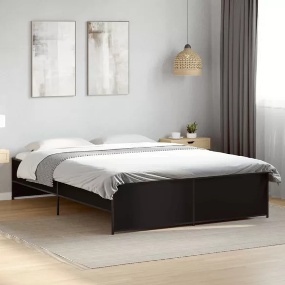 fekete szerelt fa és fém ágykeret 160 x 200 cm