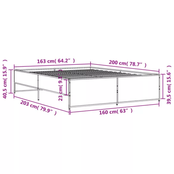 barna tölgyszínű szerelt fa és fém ágykeret 160 x 200 cm