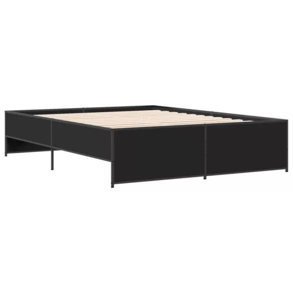 fekete szerelt fa és fém ágykeret 150 x 200 cm