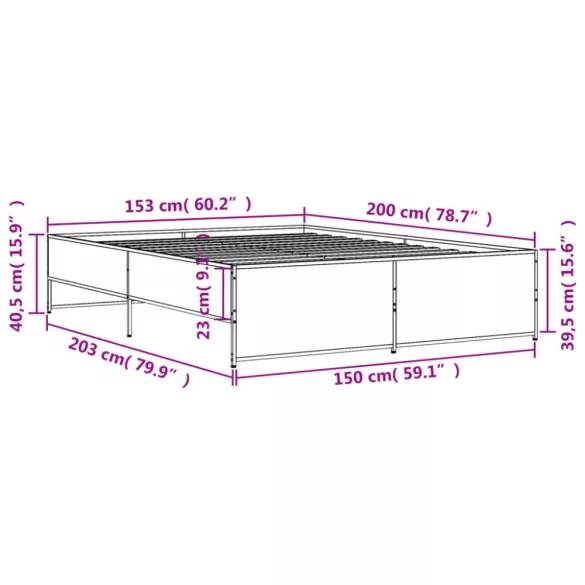 fekete szerelt fa és fém ágykeret 150 x 200 cm