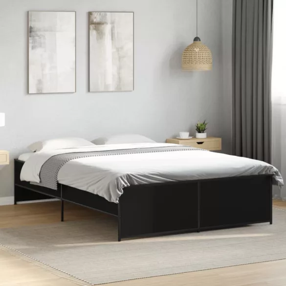 fekete szerelt fa és fém ágykeret 120 x 200 cm