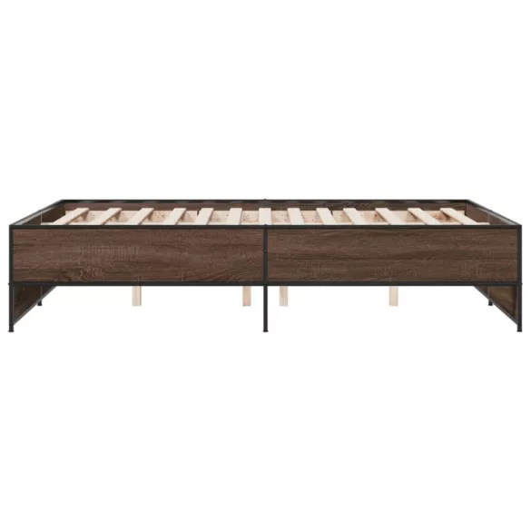 barna tölgyszínű szerelt fa és fém ágykeret 120 x 200 cm