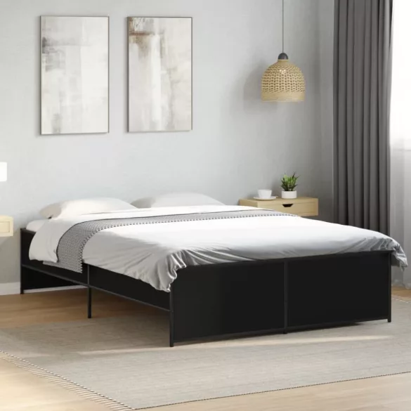 fekete szerelt fa és fém ágykeret 135 x 190 cm