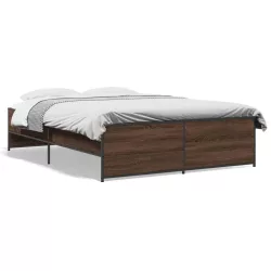   barna tölgyszínű szerelt fa és fém ágykeret 135 x 190 cm