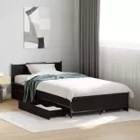 fekete szerelt fa ágykeret fiókokkal 75x190 cm