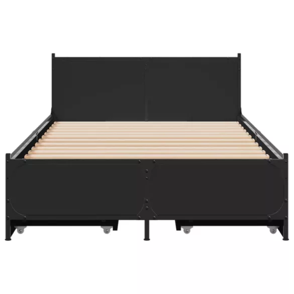 fekete szerelt fa ágykeret fiókokkal 75x190 cm