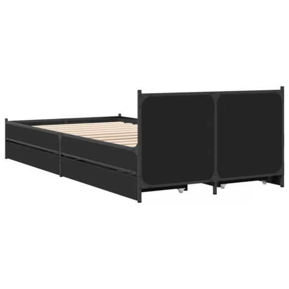 fekete szerelt fa ágykeret fiókokkal 75x190 cm