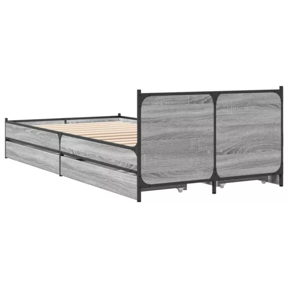 szürke sonoma színű szerelt fa ágykeret fiókokkal 75x190 cm