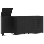 fekete acél kerekes tároló 4 szemeteskukához 276 x 79 x 117 cm