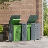 szürke acél kerekes tároló 3 szemeteskukához 207 x 79 x 117 cm