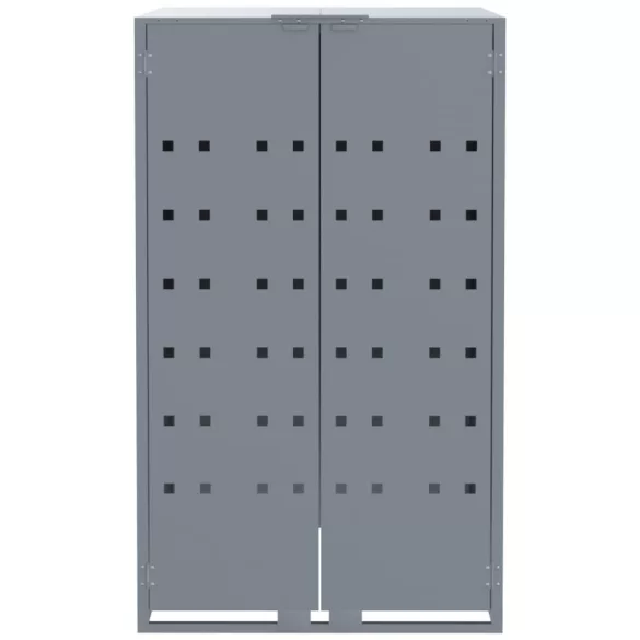 szürke acél kerekes tároló 6 szemeteskukához 414 x 79 x 117 cm