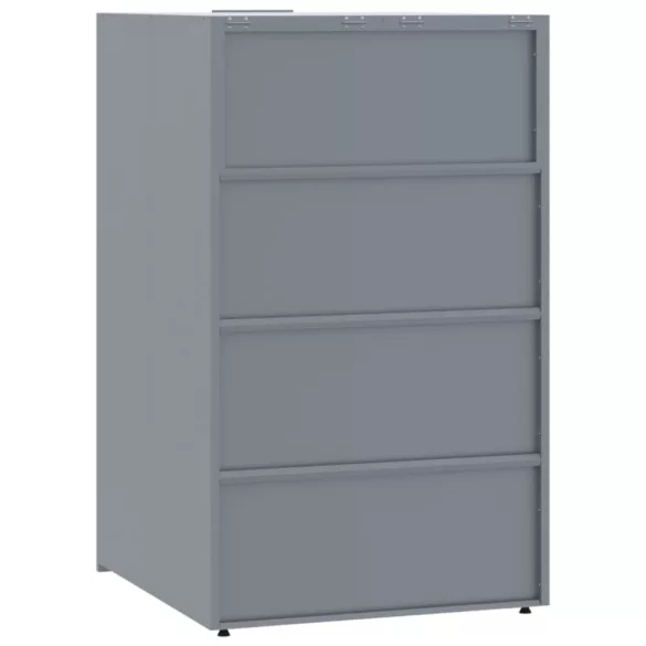 szürke acél kerekes tároló 6 szemeteskukához 414 x 79 x 117 cm