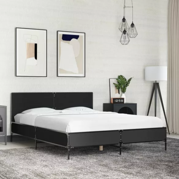 fekete szerelt fa és fém ágykeret 120 x 200 cm