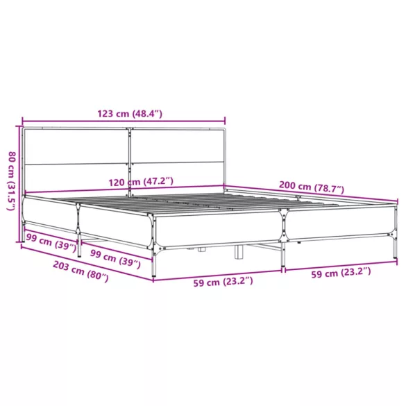 fekete szerelt fa és fém ágykeret 120 x 200 cm