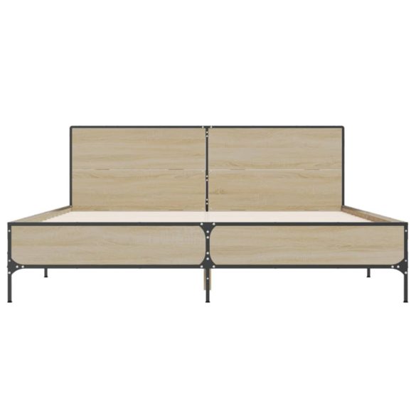 sonoma tölgyszínű szerelt fa és fém ágykeret 120 x 200 cm