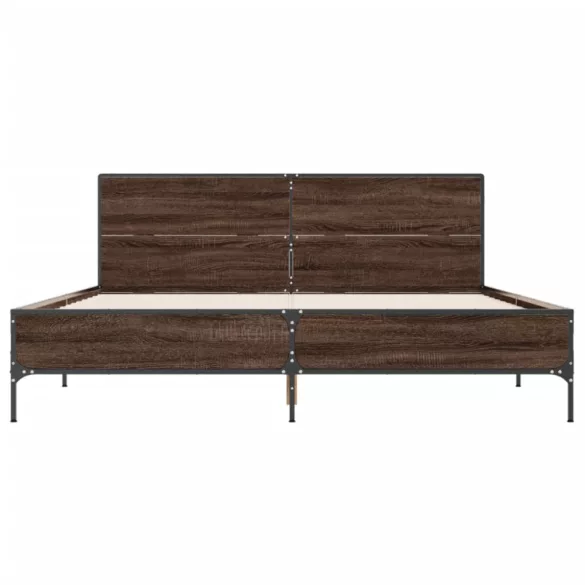 barna tölgyszínű szerelt fa és fém ágykeret 140 x 200 cm