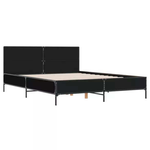 fekete szerelt fa és fém ágykeret 150 x 200 cm