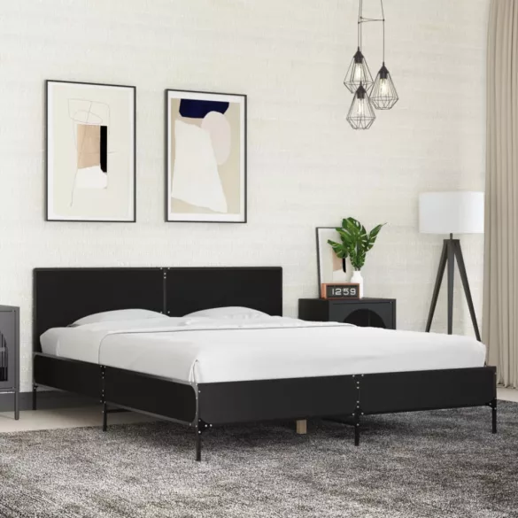 fekete szerelt fa és fém ágykeret 150 x 200 cm