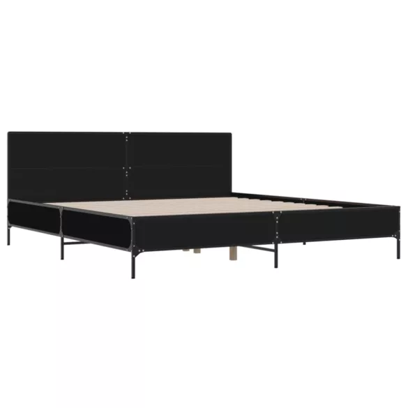 fekete szerelt fa és fém ágykeret 200 x 200 cm