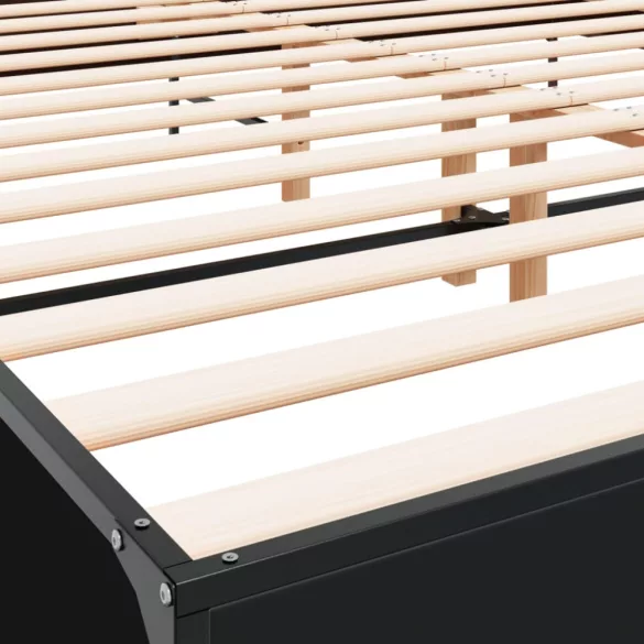 fekete szerelt fa és fém ágykeret 200 x 200 cm
