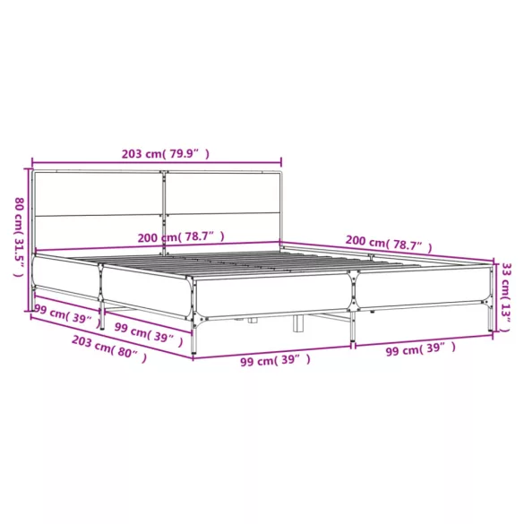 fekete szerelt fa és fém ágykeret 200 x 200 cm