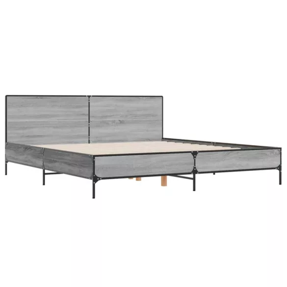 szürke sonoma szerelt fa és fém ágykeret 200 x 200 cm