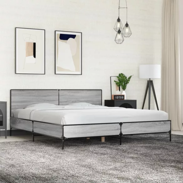 szürke sonoma szerelt fa és fém ágykeret 200 x 200 cm