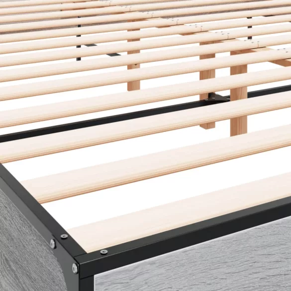 szürke sonoma szerelt fa és fém ágykeret 200 x 200 cm
