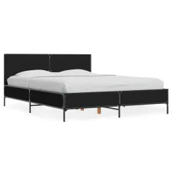 fekete szerelt fa és fém ágykeret 135 x 190 cm