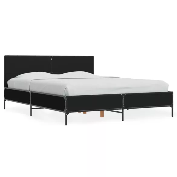fekete szerelt fa és fém ágykeret 135 x 190 cm
