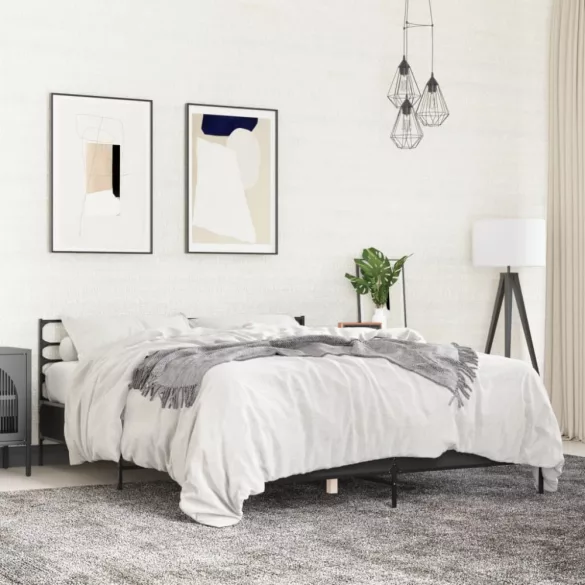 fekete szerelt fa és fém ágykeret 150 x 200 cm
