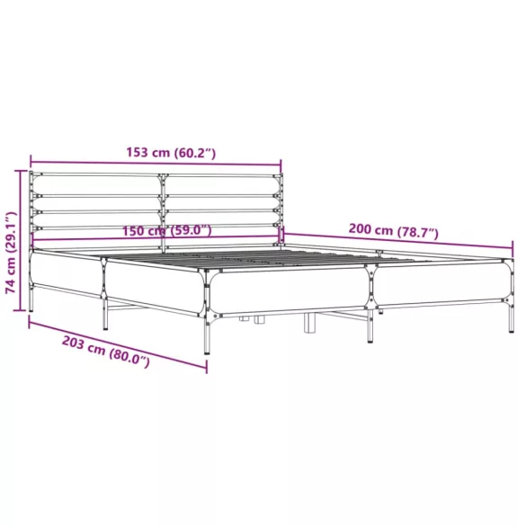 fekete szerelt fa és fém ágykeret 150 x 200 cm