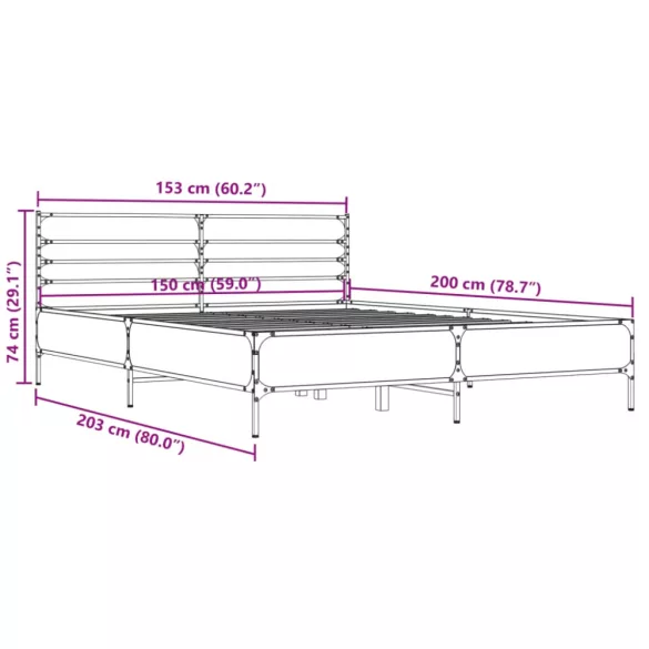 barna tölgyszínű szerelt fa és fém ágykeret 150 x 200 cm