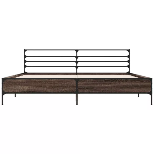barna tölgyszínű szerelt fa és fém ágykeret 180 x 200 cm