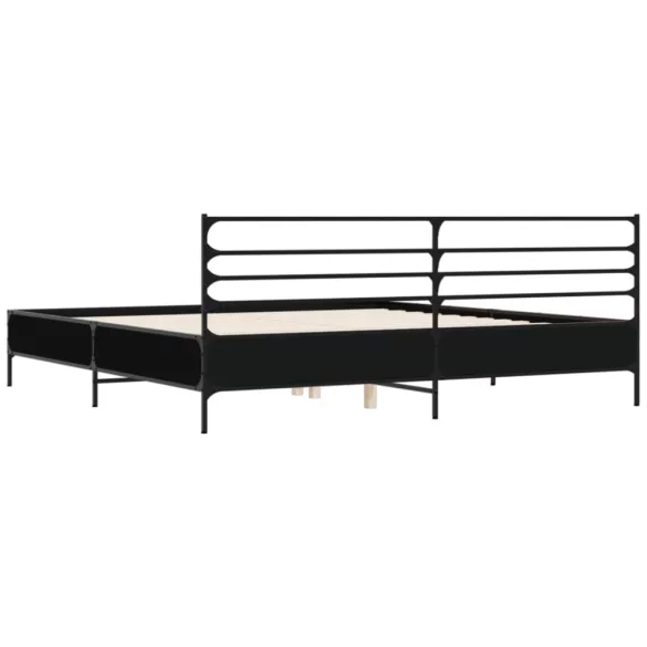fekete szerelt fa és fém ágykeret 200 x 200 cm