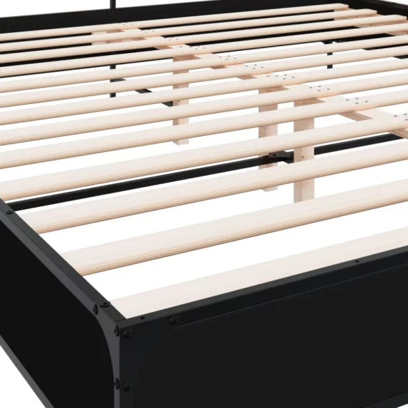 fekete szerelt fa és fém ágykeret 200 x 200 cm