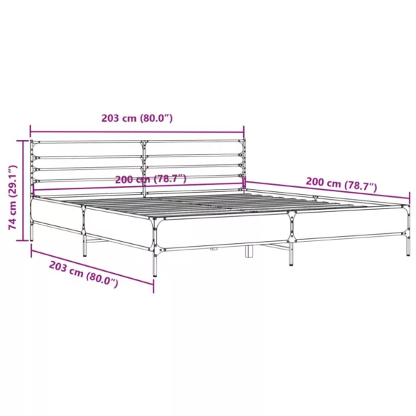szürke sonoma szerelt fa és fém ágykeret 200 x 200 cm