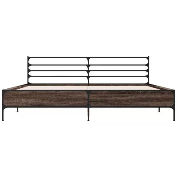 barna tölgyszínű szerelt fa és fém ágykeret 200 x 200 cm