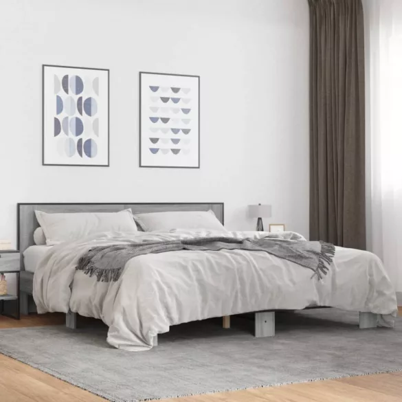 szürke sonoma szerelt fa és fém ágykeret 200 x 200 cm