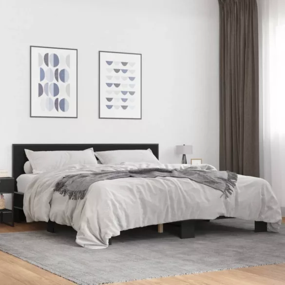 fekete szerelt fa és fém ágykeret 180 x 200 cm