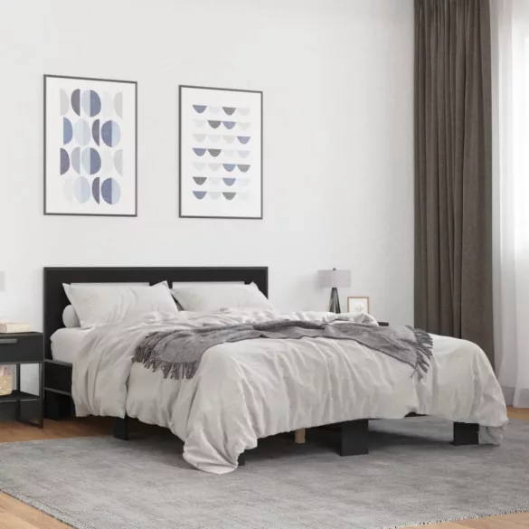 fekete szerelt fa és fém ágykeret 140 x 200 cm