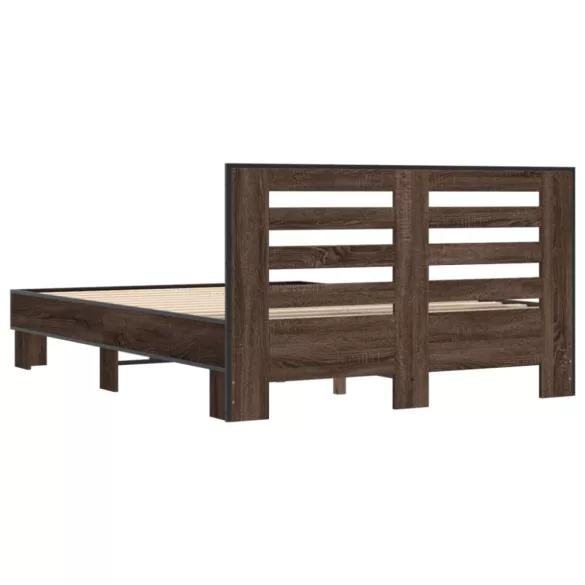 barna tölgyszínű szerelt fa és fém ágykeret 120 x 200 cm