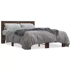 barna tölgyszínű szerelt fa és fém ágykeret 140x190 cm