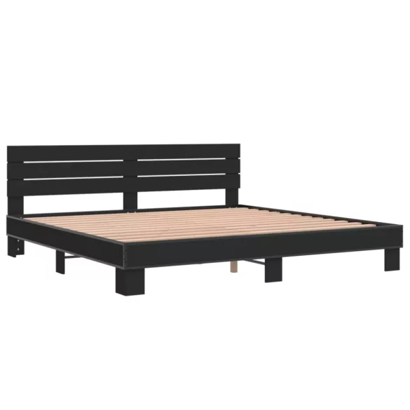 fekete szerelt fa és fém ágykeret 200 x 200 cm