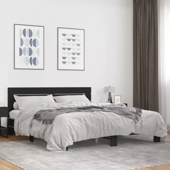 fekete szerelt fa és fém ágykeret 200 x 200 cm