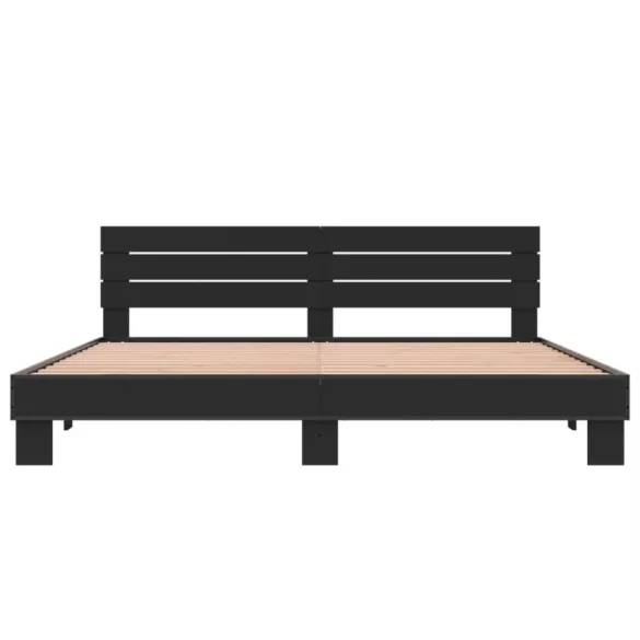 fekete szerelt fa és fém ágykeret 200 x 200 cm